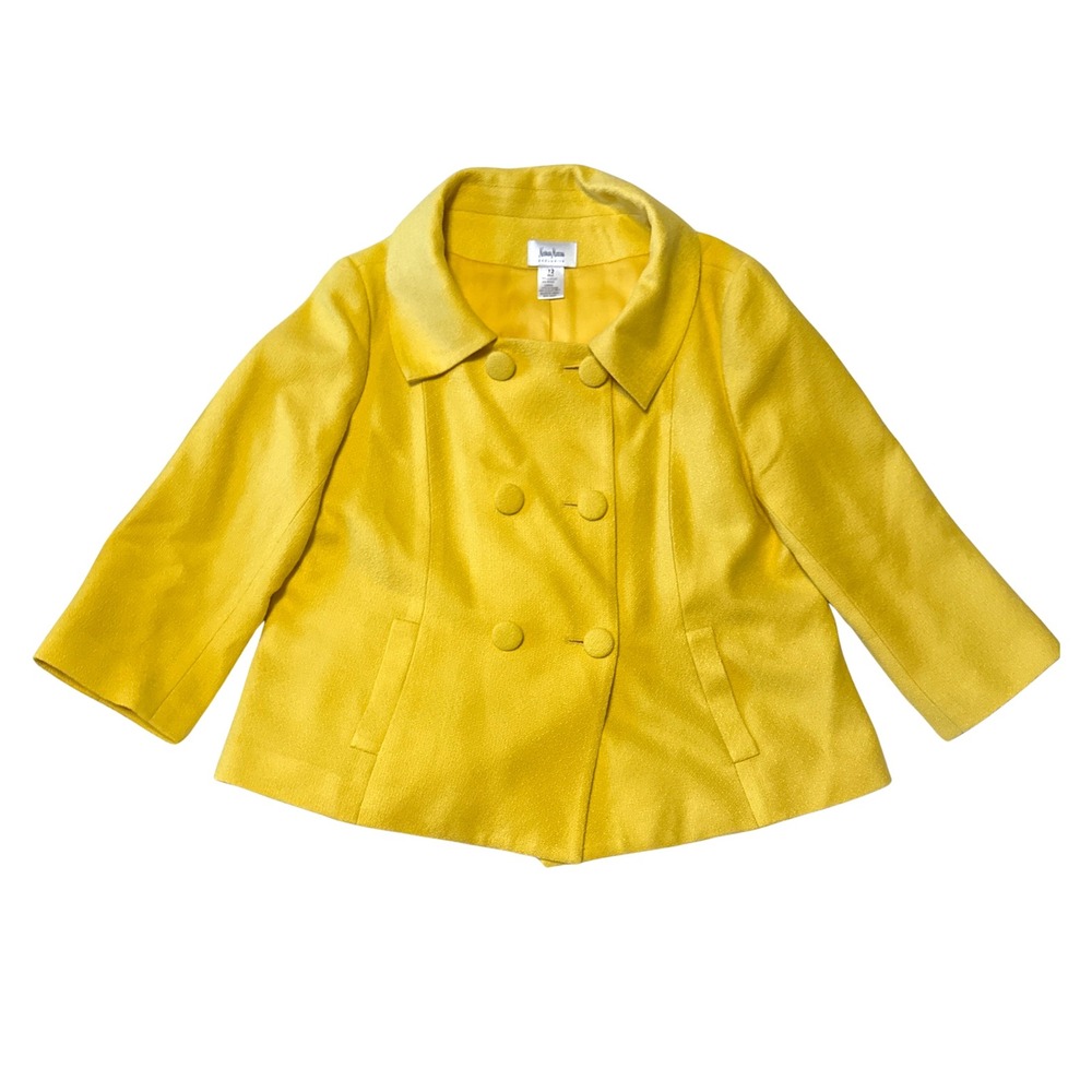 Neiman Marcus Exclusive Yellow Wool Blend Double Breasted Pea Coat Jacket Sz 12